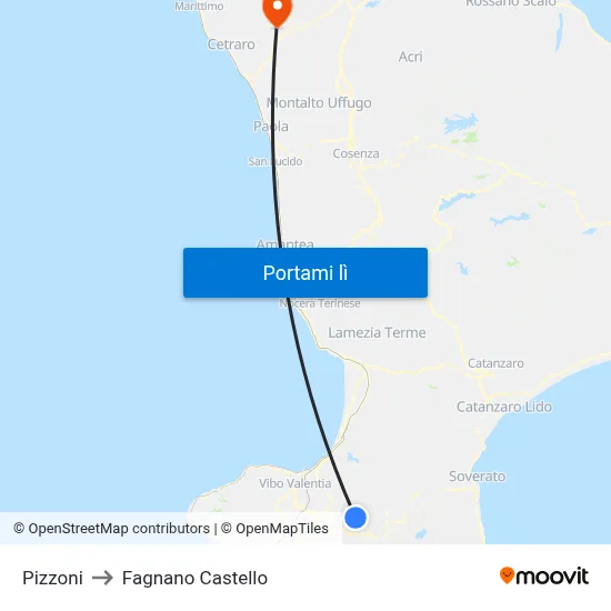 Pizzoni to Fagnano Castello map