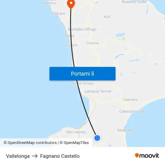 Vallelonga to Fagnano Castello map