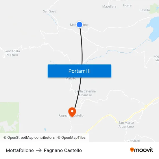 Mottafollone to Fagnano Castello map