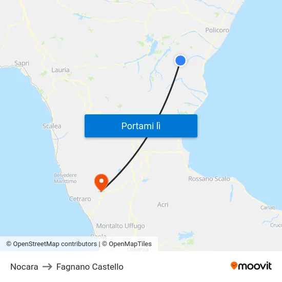 Nocara to Fagnano Castello map