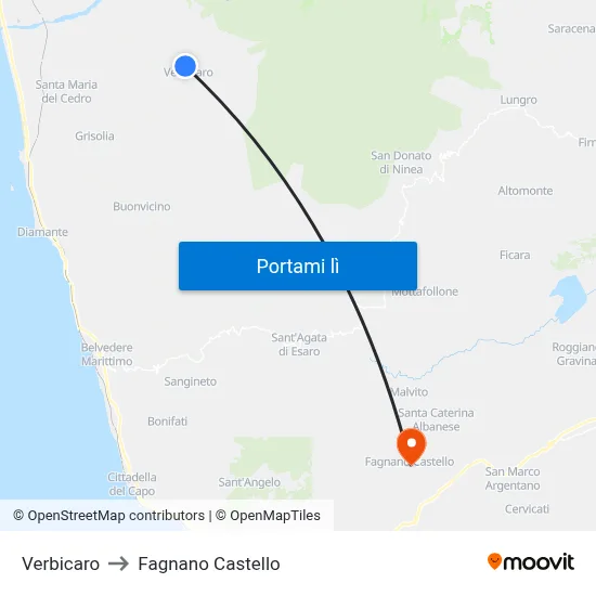 Verbicaro to Fagnano Castello map