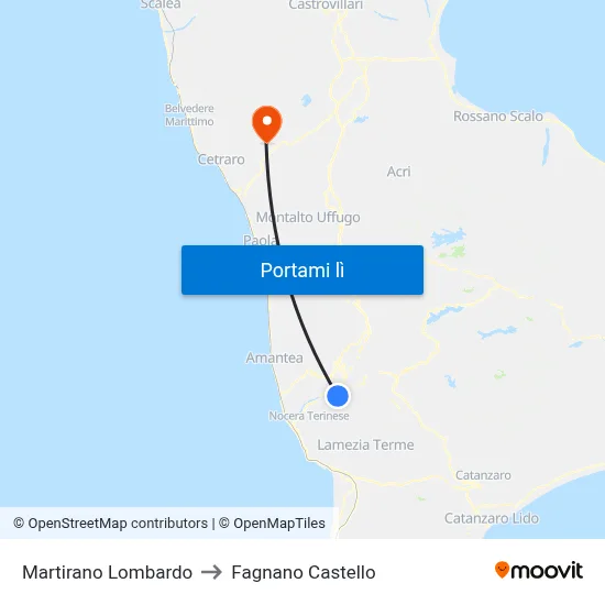 Martirano Lombardo to Fagnano Castello map