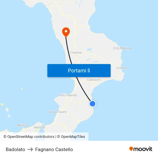 Badolato to Fagnano Castello map