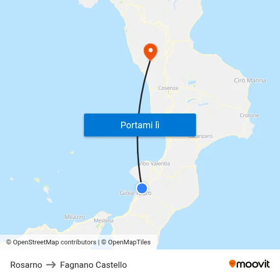 Rosarno to Fagnano Castello map