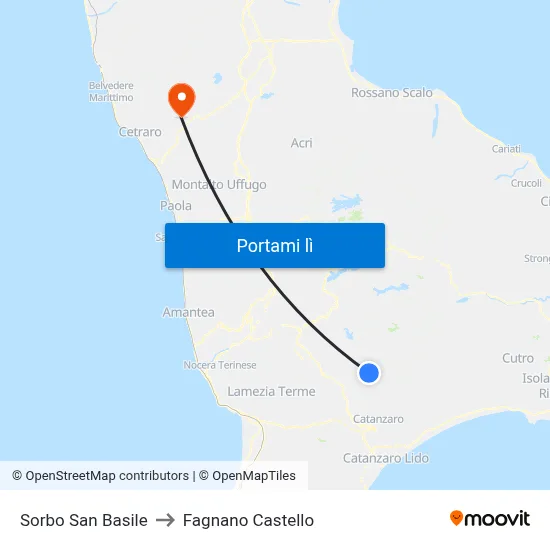 Sorbo San Basile to Fagnano Castello map
