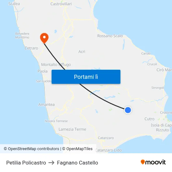 Petilia Policastro to Fagnano Castello map