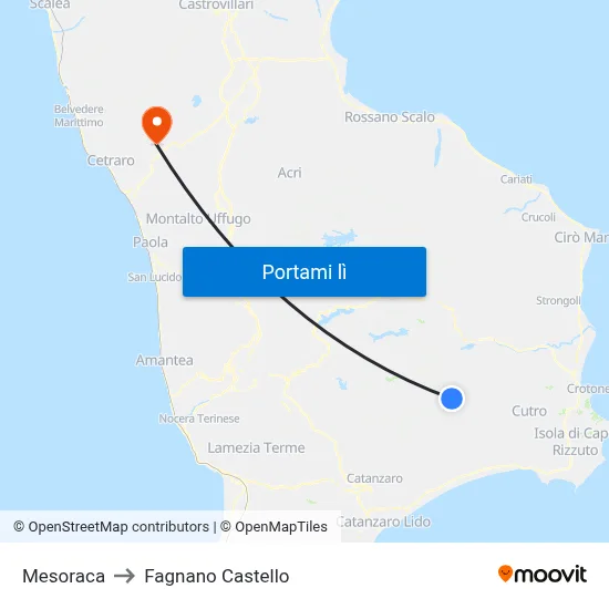 Mesoraca to Fagnano Castello map