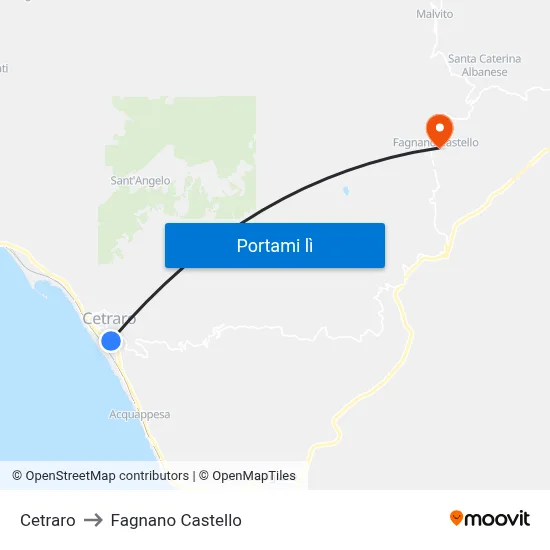 Cetraro to Fagnano Castello map