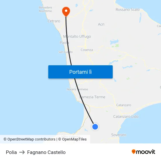 Polia to Fagnano Castello map