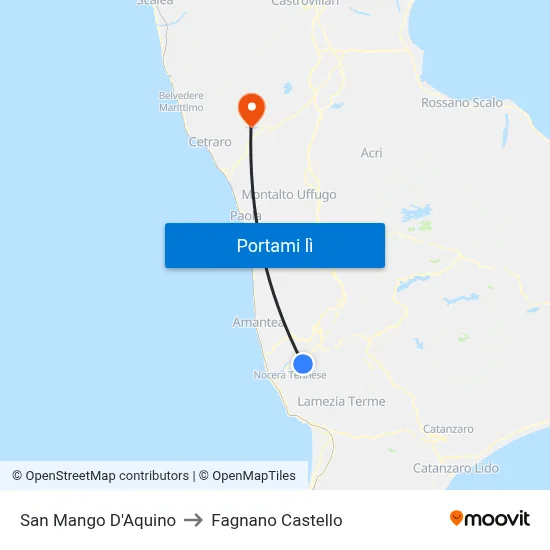 San Mango D'Aquino to Fagnano Castello map