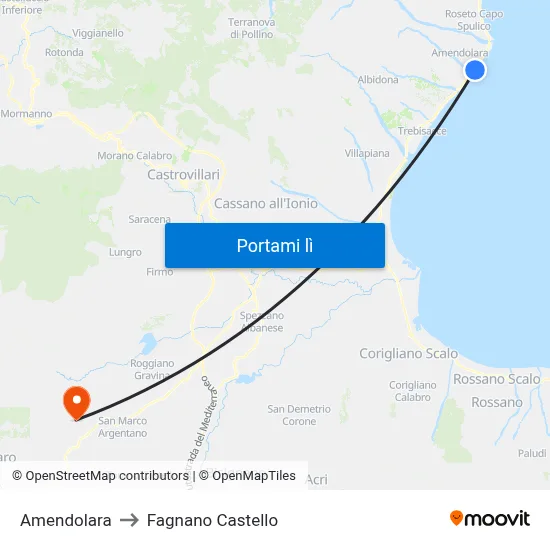 Amendolara to Fagnano Castello map