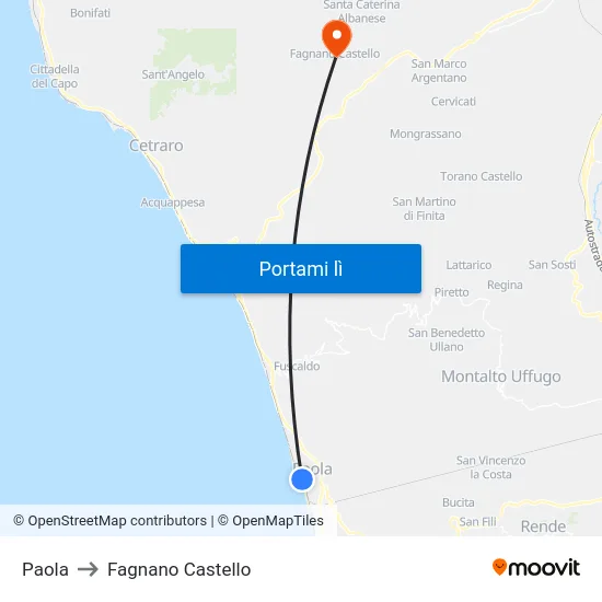 Paola to Fagnano Castello map
