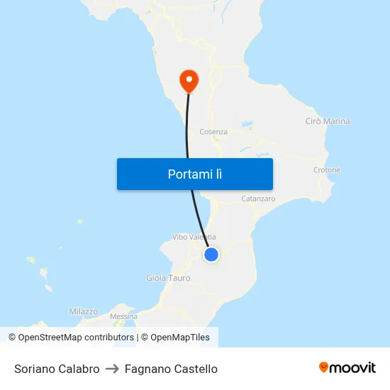Soriano Calabro to Fagnano Castello map
