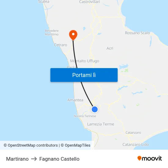 Martirano to Fagnano Castello map