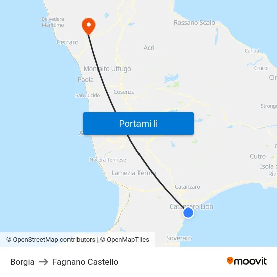 Borgia to Fagnano Castello map