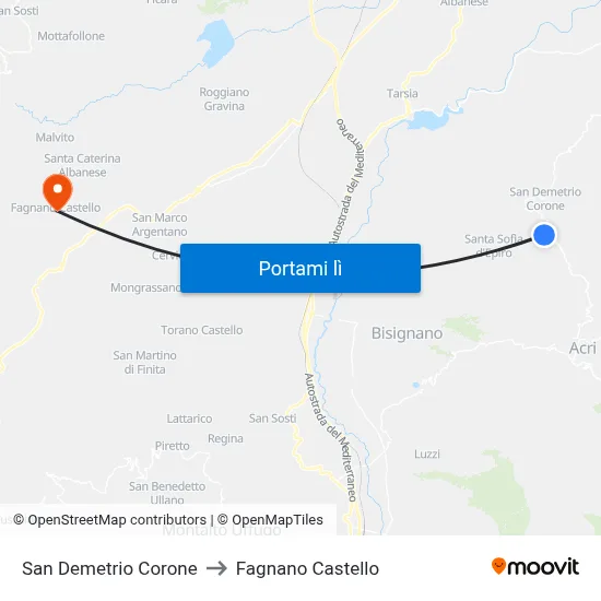 San Demetrio Corone to Fagnano Castello map