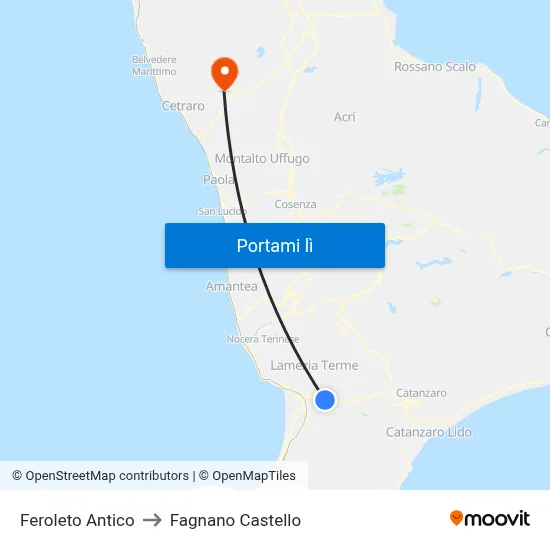 Feroleto Antico to Fagnano Castello map