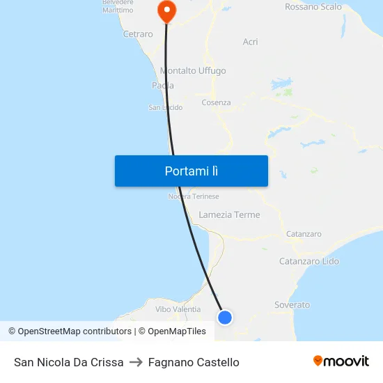 San Nicola Da Crissa to Fagnano Castello map