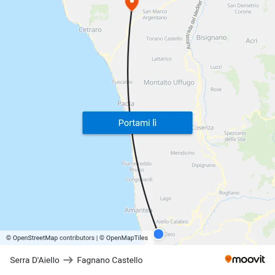 Serra D'Aiello to Fagnano Castello map