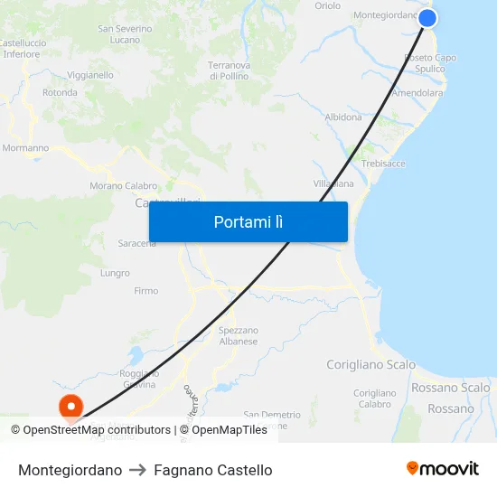 Montegiordano to Fagnano Castello map