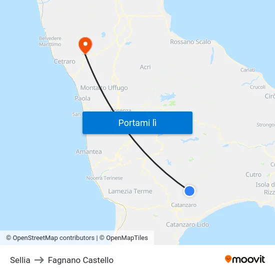 Sellia to Fagnano Castello map