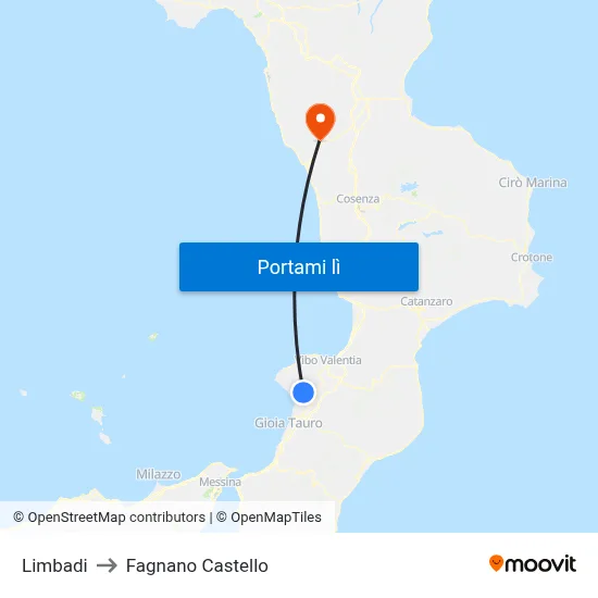 Limbadi to Fagnano Castello map