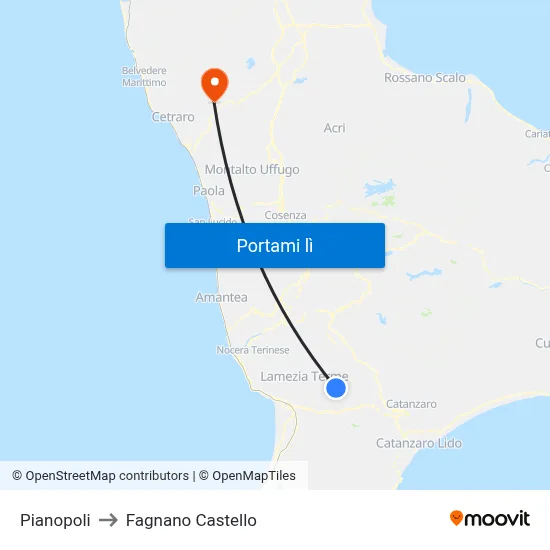 Pianopoli to Fagnano Castello map