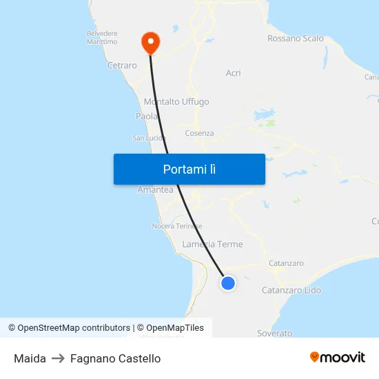 Maida to Fagnano Castello map