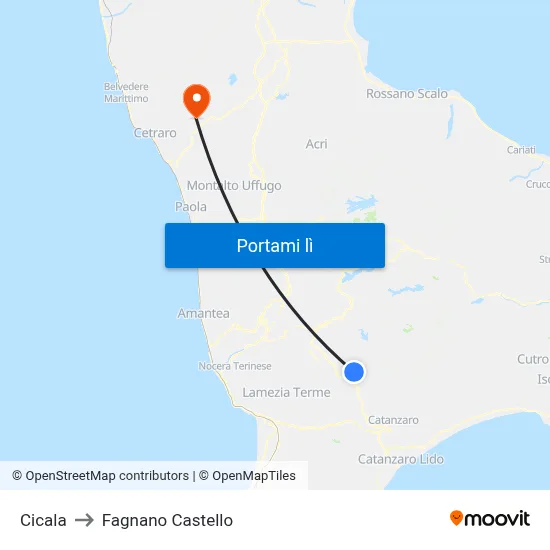 Cicala to Fagnano Castello map