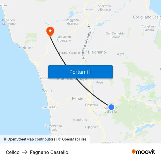 Celico to Fagnano Castello map