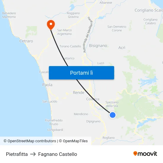 Pietrafitta to Fagnano Castello map