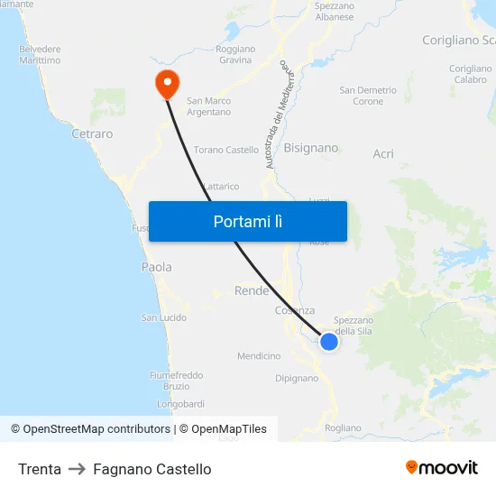 Trenta to Fagnano Castello map