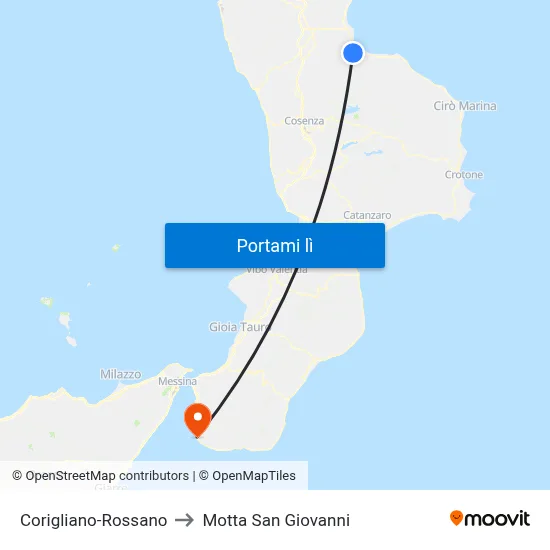 Corigliano-Rossano to Motta San Giovanni map