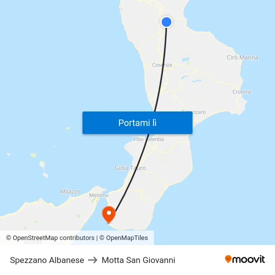 Spezzano Albanese to Motta San Giovanni map