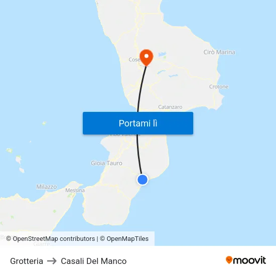 Grotteria to Casali Del Manco map