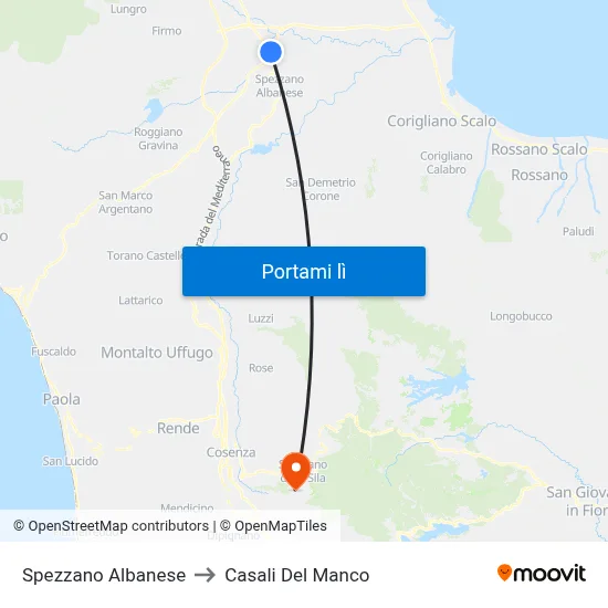 Spezzano Albanese to Casali Del Manco map