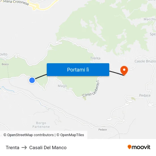 Trenta to Casali Del Manco map