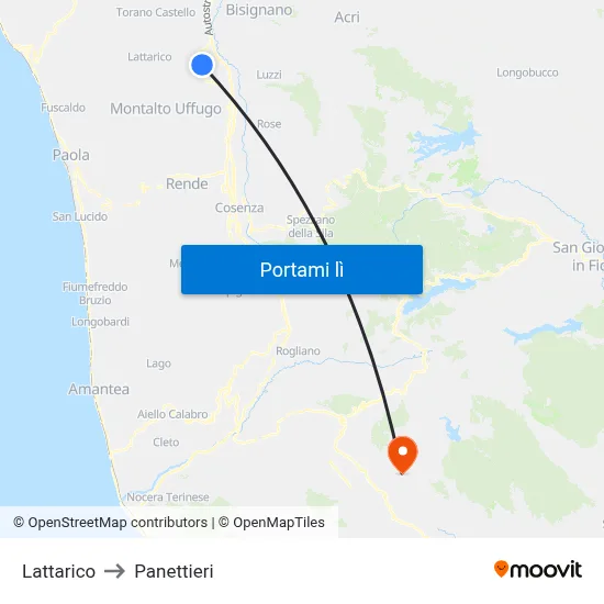 Lattarico to Panettieri map