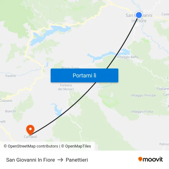 San Giovanni In Fiore to Panettieri map
