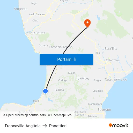 Francavilla Angitola to Panettieri map