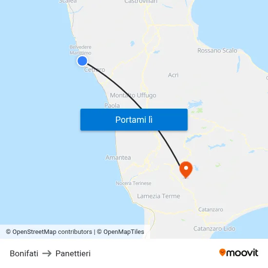 Bonifati to Panettieri map