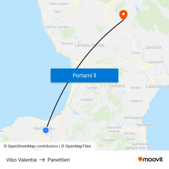 Vibo Valentia to Panettieri map