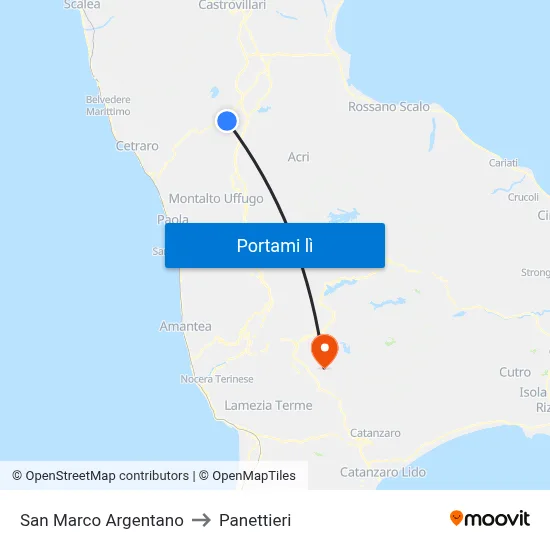San Marco Argentano to Panettieri map