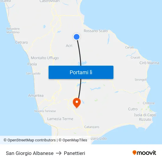 San Giorgio Albanese to Panettieri map