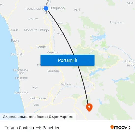 Torano Castello to Panettieri map