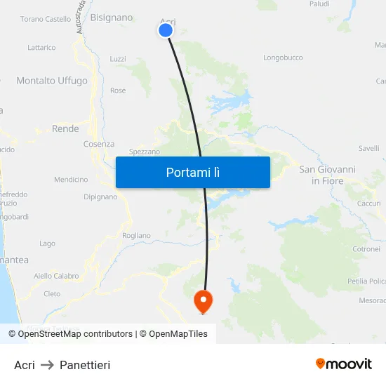Acri to Panettieri map