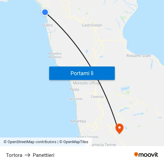 Tortora to Panettieri map