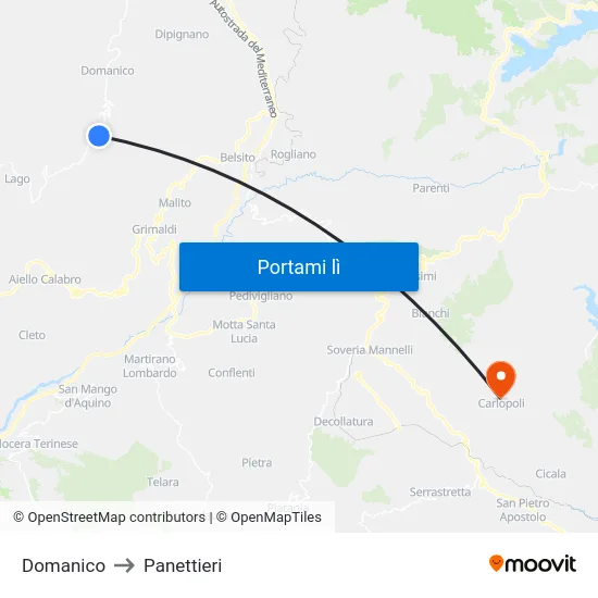 Domanico to Panettieri map