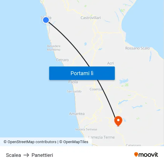 Scalea to Panettieri map