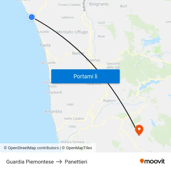Guardia Piemontese to Panettieri map